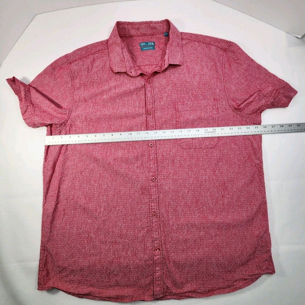 Tenth + Ocean Linen Blend Short Sleeve Button Shirt XXL Red Pink Washable Linen - Picture 7 of 10